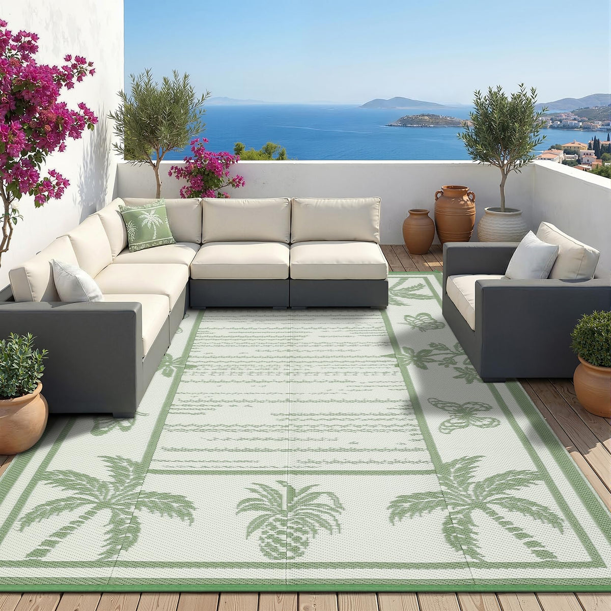 Garvee rug’s soft texture feels comfortable under bare feet outdoors.