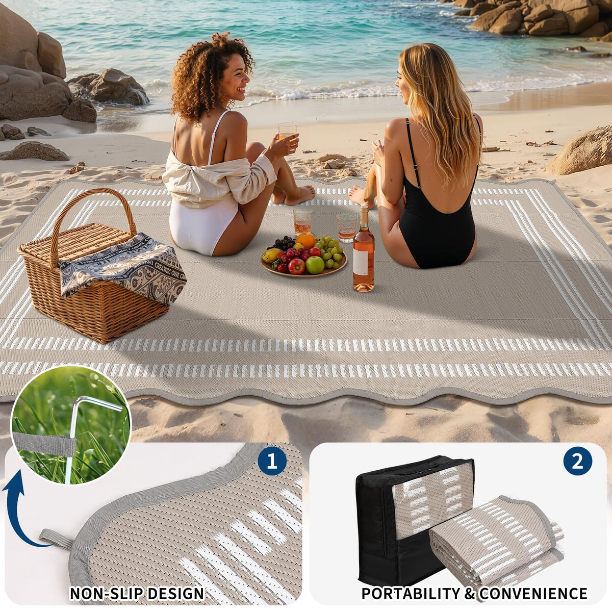 Garvee outdoor rug at the beach for a relaxed, mess-free picnic