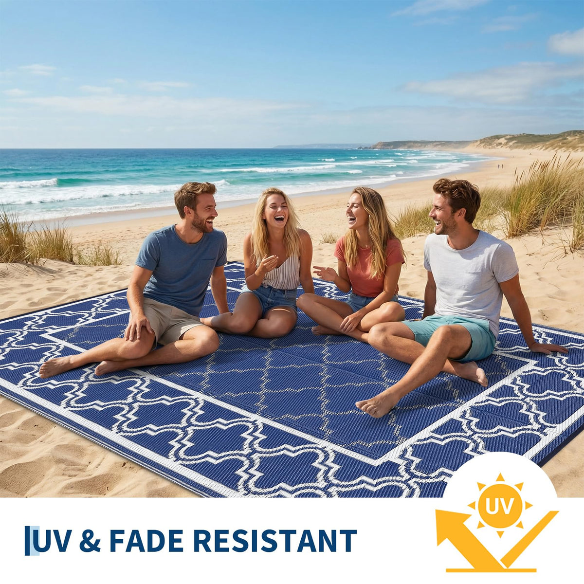 Garvee interlacing-pattern rug on a picnic blanket demonstrating stain resistant cleanup