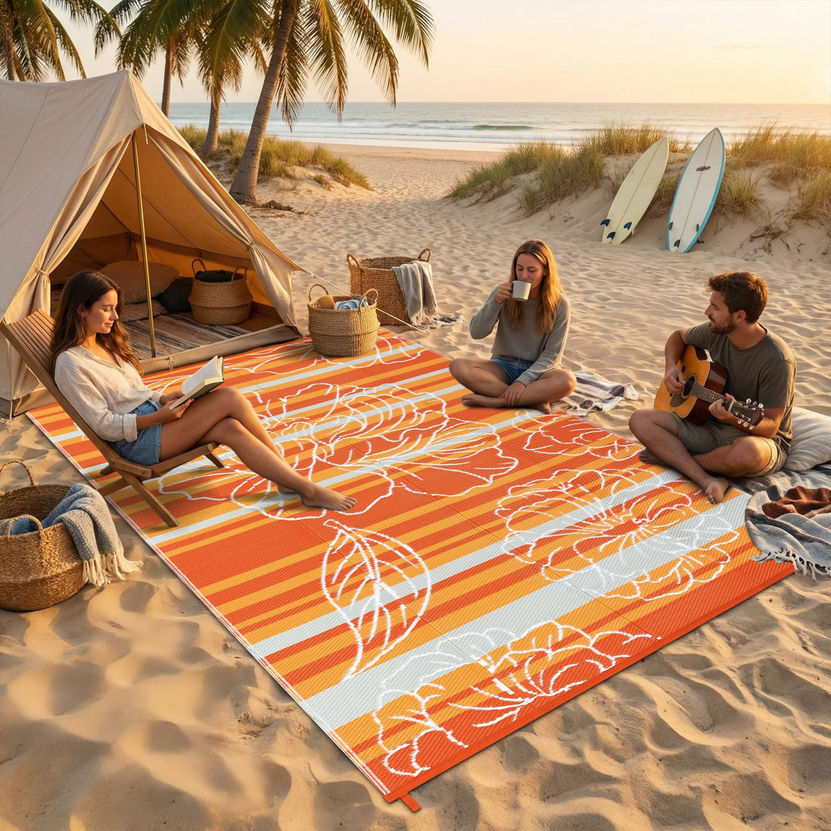 Garvee reversible outdoor rug showing two sides for versatile deck styling