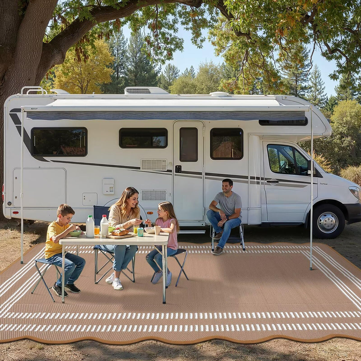 Garvee outdoor rug RV camping setup ready for beach or picnic.