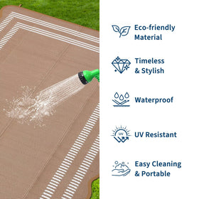 Garvee outdoor rug waterproof durability stands up to rain and spills.