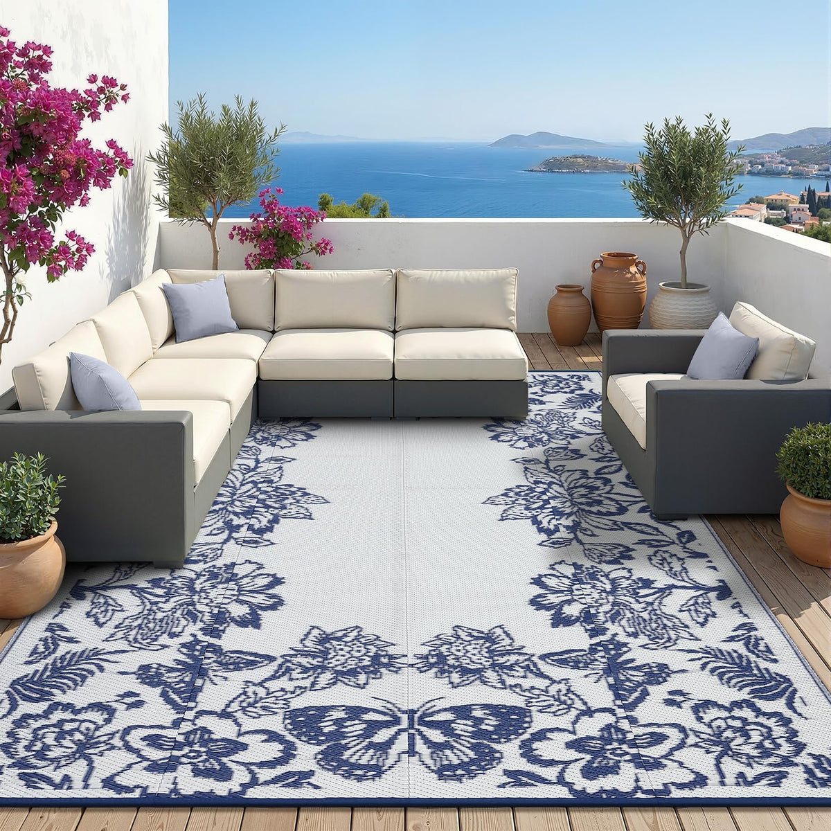 Garvee rug ready for beach or RV trailer use in outdoor setting