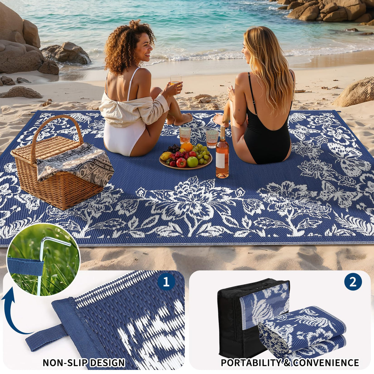 Garvee outdoor rug reversible design offers two color options