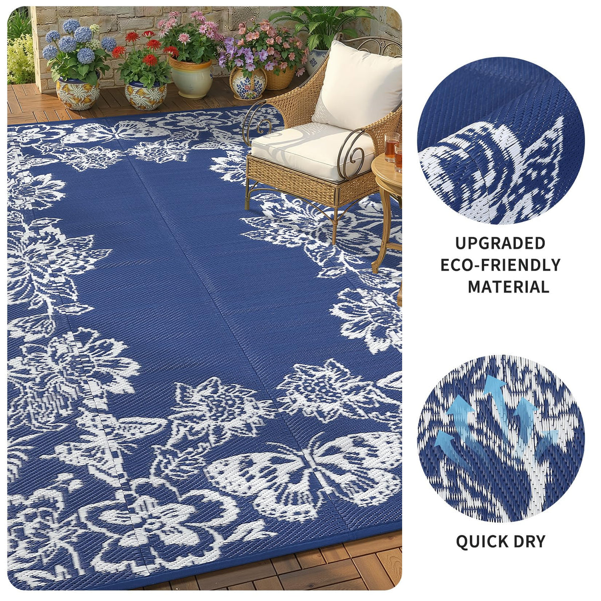 Garvee outdoor rug UV protection helps preserve color outdoors