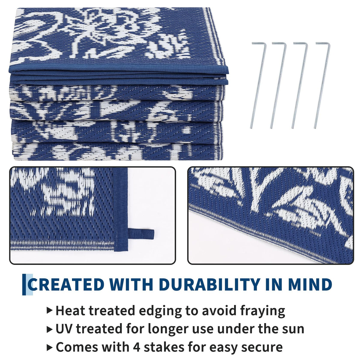 Garvee outdoor rug edging detail demonstrates thermoplastic fray protection