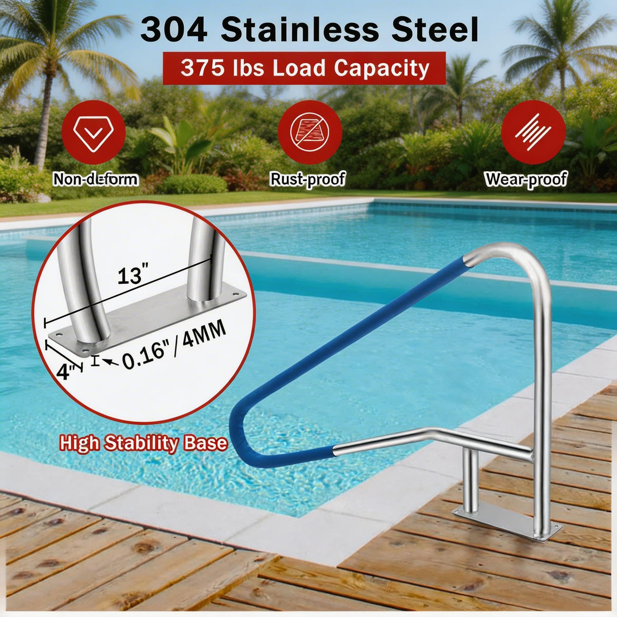 Garvee grip-cover on pool handrail for a confident grip