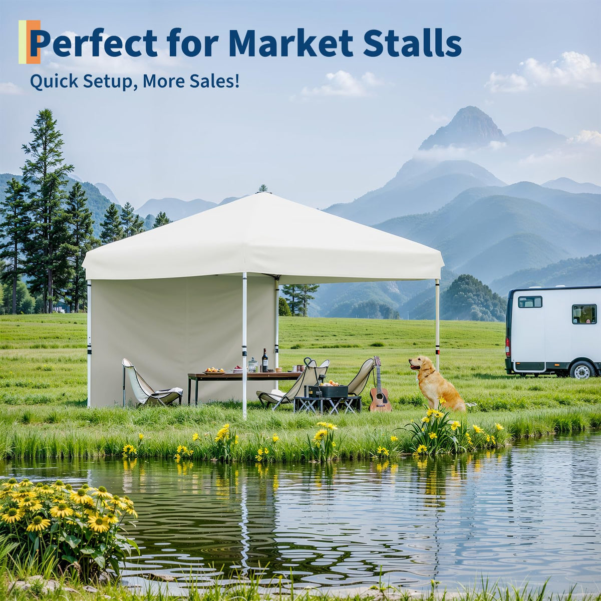 Garvee canopy sidewalls attached for flexible shade options at markets or outdoor gatherings