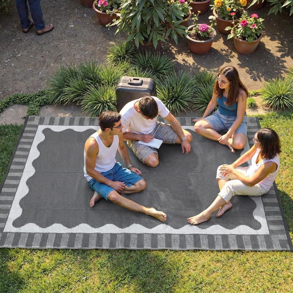 Garvee portable rug with compact bag is ideal for camping and RV trips.
