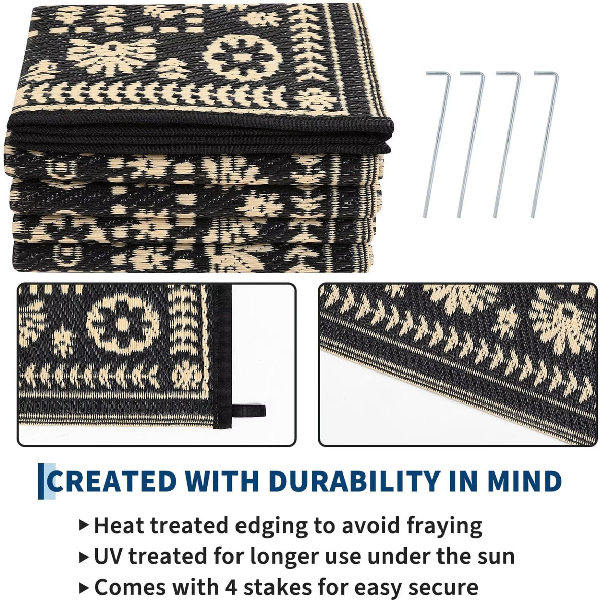 Garvee portable RV mat folded for easy travel and clean camping setup.