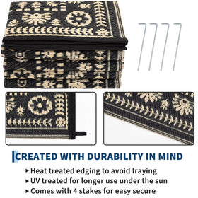 Garvee portable RV mat folded for easy travel and clean camping setup.