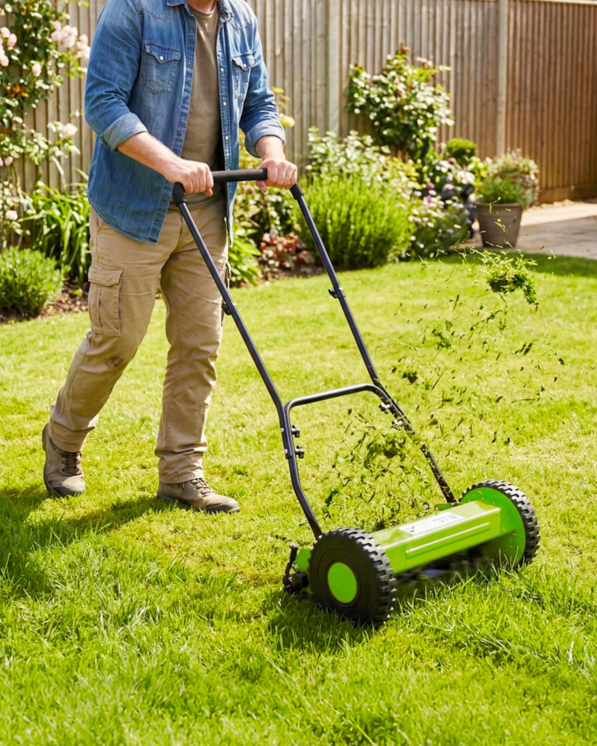 Garvee quick-assembly image illustrates fast setup for small lawns.