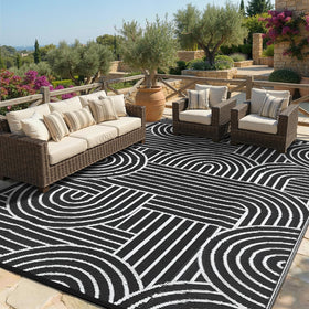 Garvee rainbow outdoor rug 5x8 on patio with waterproof, stylish performance.