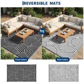 Garvee rainbow rug laid for picnic or campsite comfort and quick cleanup.