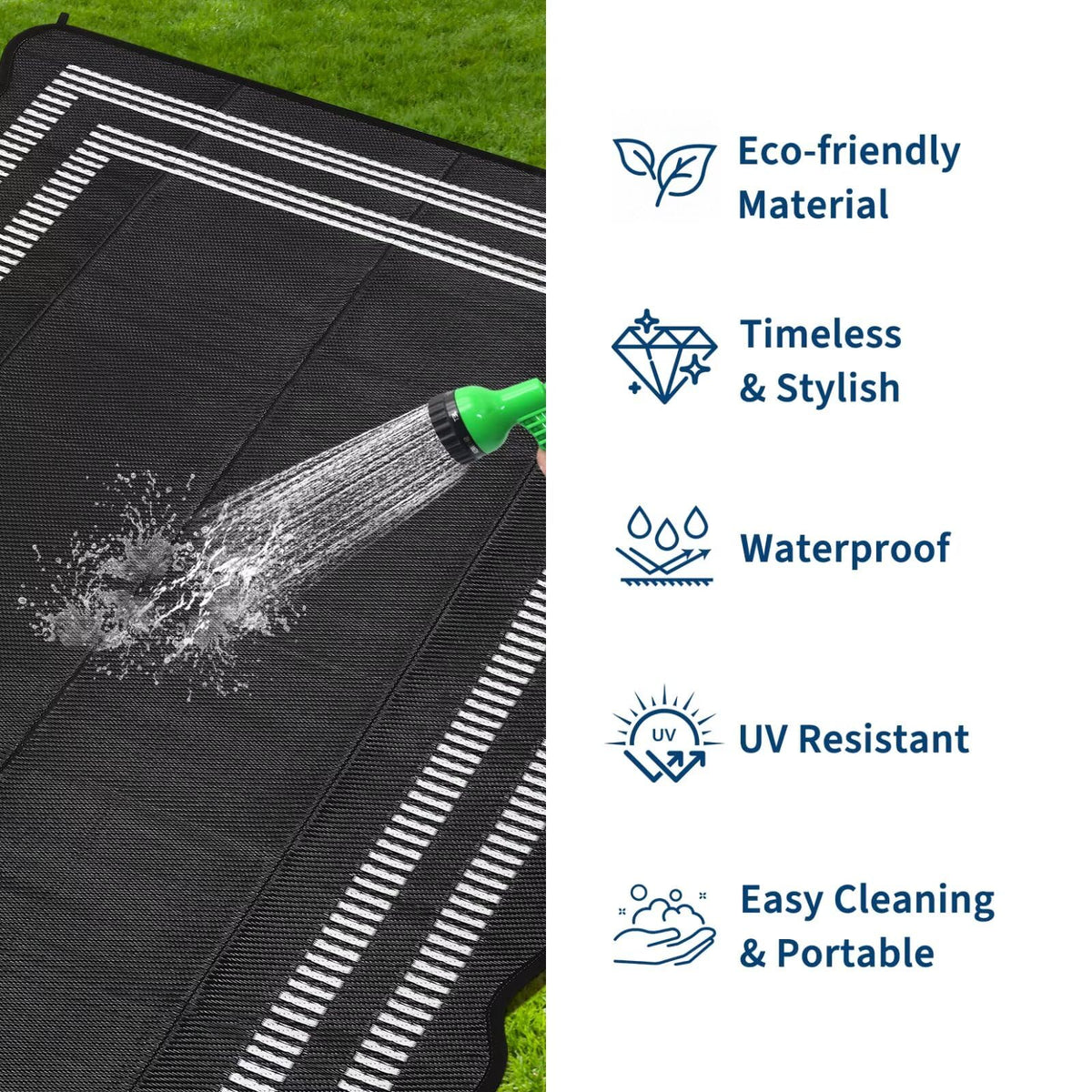 Garvee reversible outdoor rug offers two looks for flexible layouts.