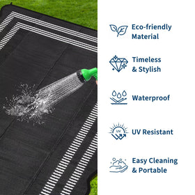 Garvee reversible outdoor rug offers two looks for flexible layouts.