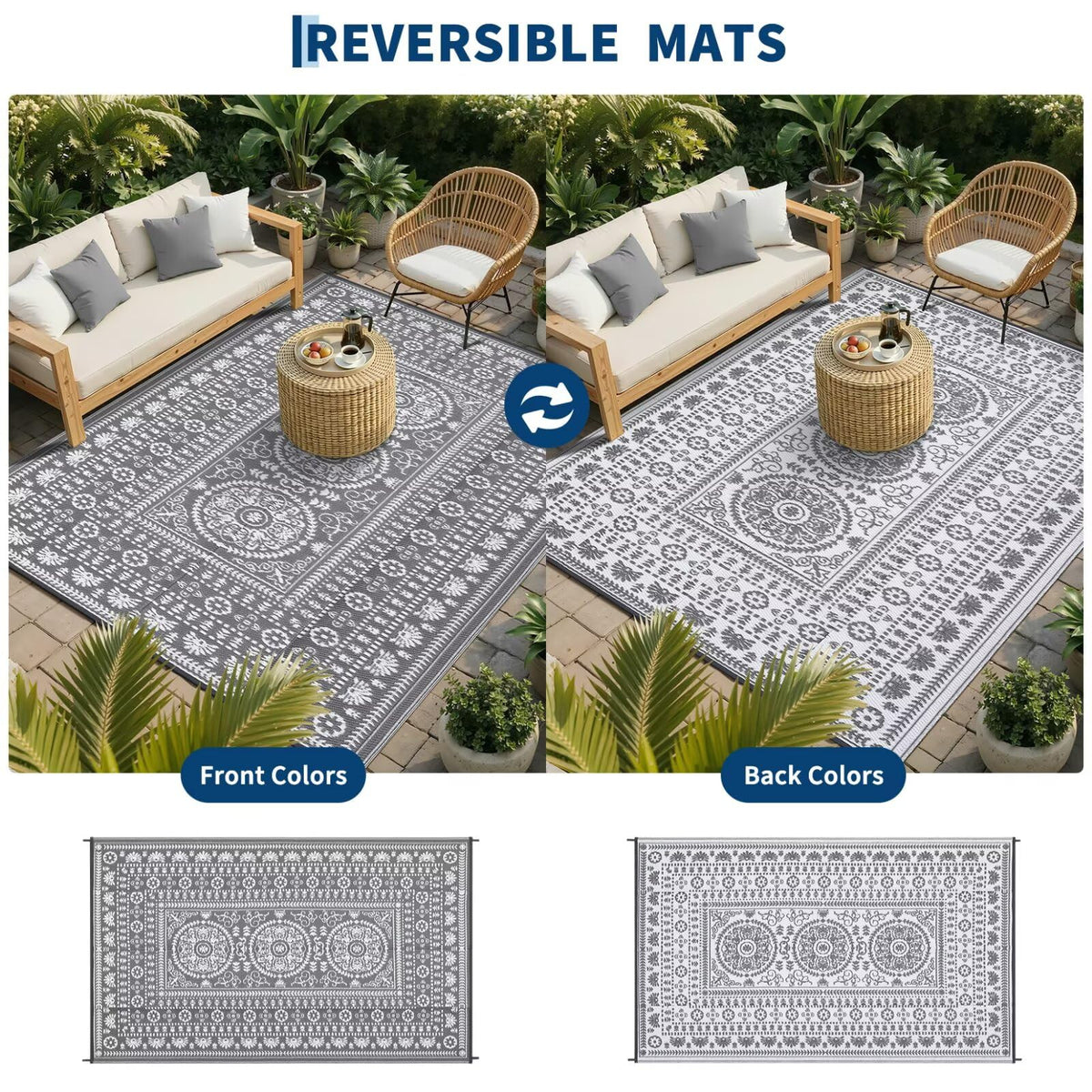 Garvee reversible design two looks close-up, dual-sided versatility for indoor and outdoor spaces.