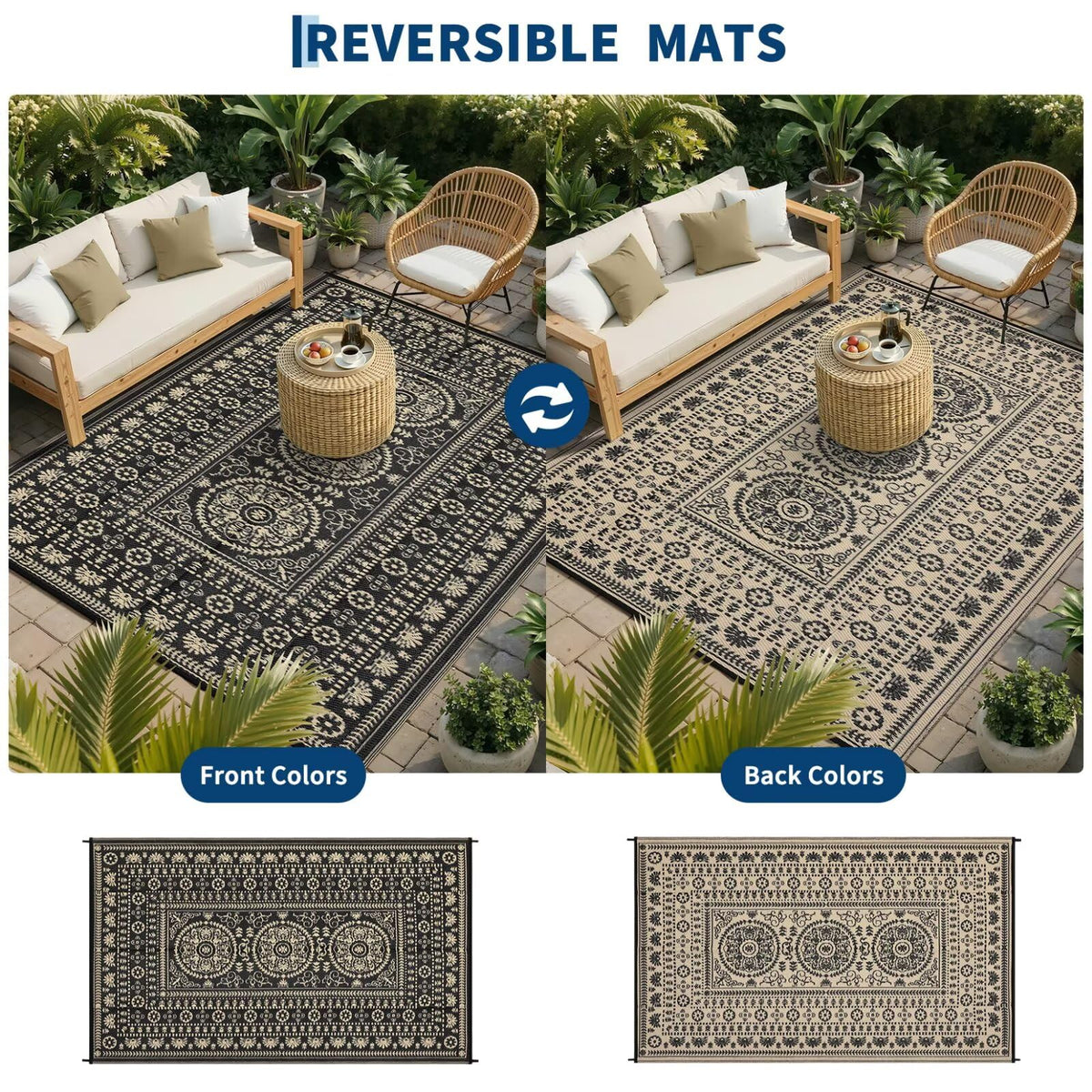 Garvee reversible rug showing dual-sided design for two elegant looks in one.