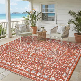 Garvee Reversible Outdoor Rug 5x8 with cactus pattern, ideal for sunny patios.