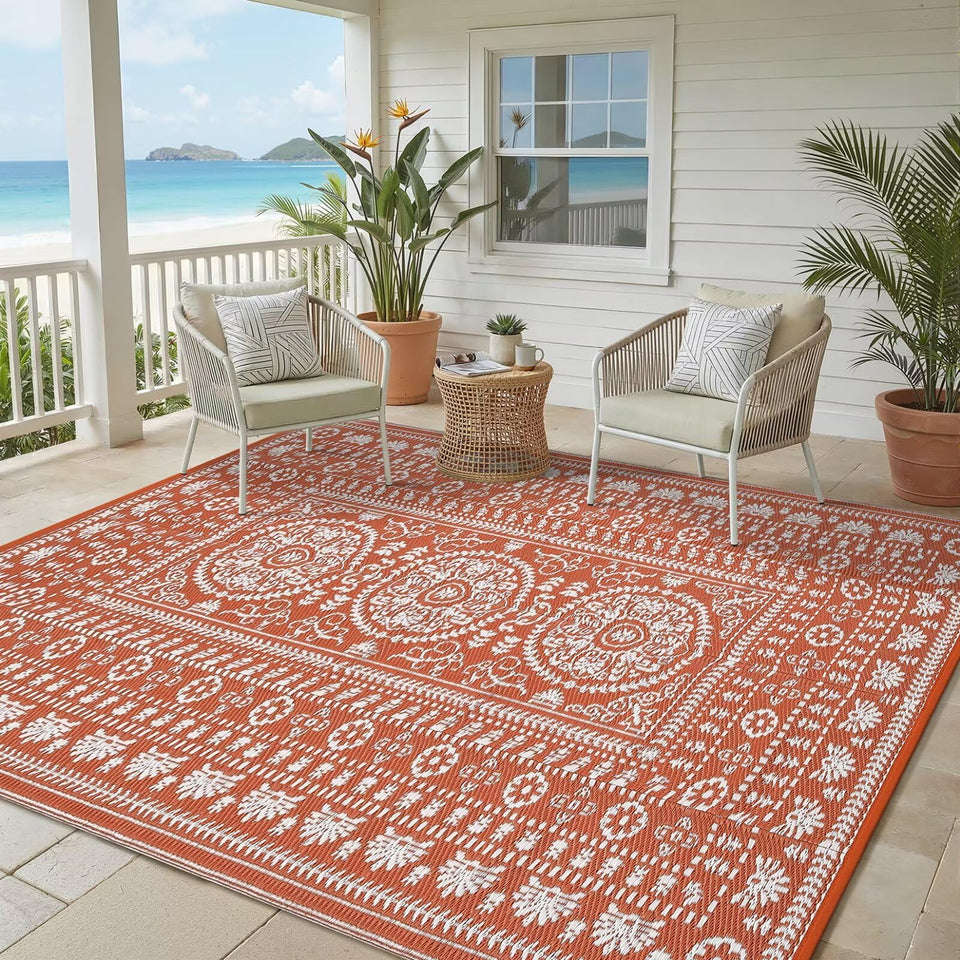 Garvee Reversible Outdoor Rug 5x8 with cactus pattern, ideal for sunny patios.