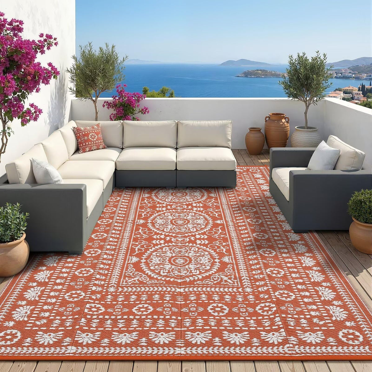 Garvee reversible outdoor rug 6x9 for patio with cactus design, ideal for decks