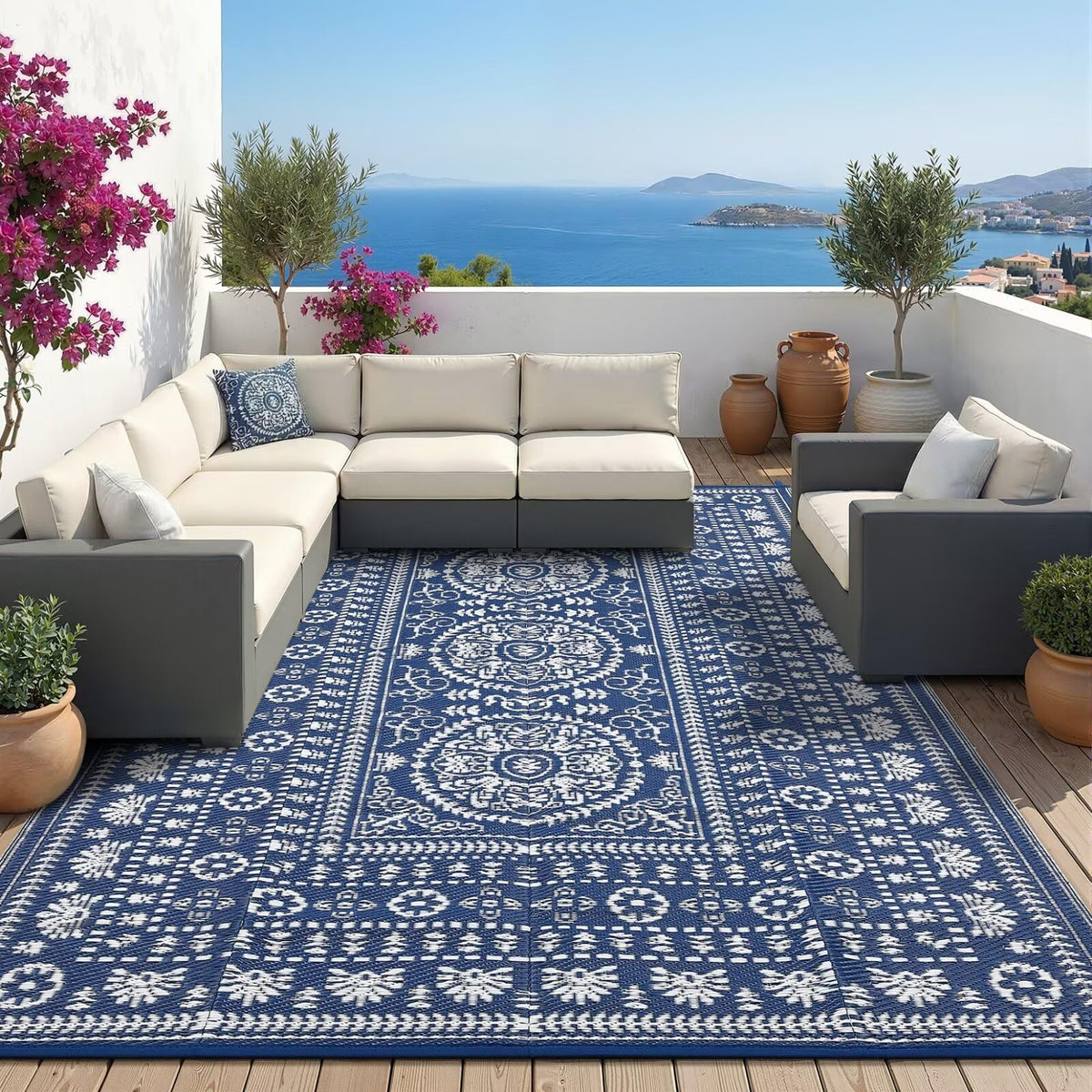 Garvee reversible outdoor rug 6x9 pattern displaying modern medallion for patio styling