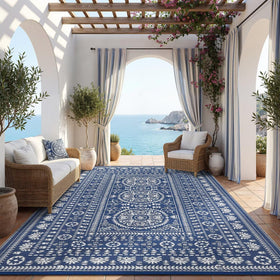 Garvee reversible outdoor rug 8x10 with medallion design for patios.