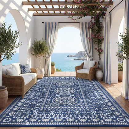 Garvee reversible outdoor rug 8x10 with medallion design for patios.