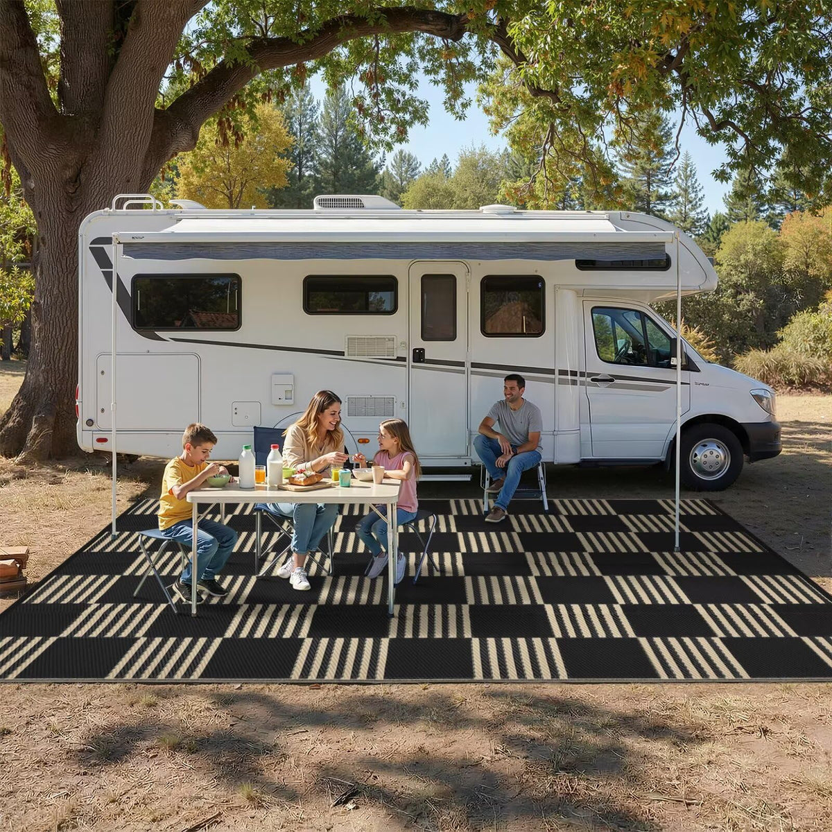 Garvee rug on deck or porch enhances a clean, cozy space