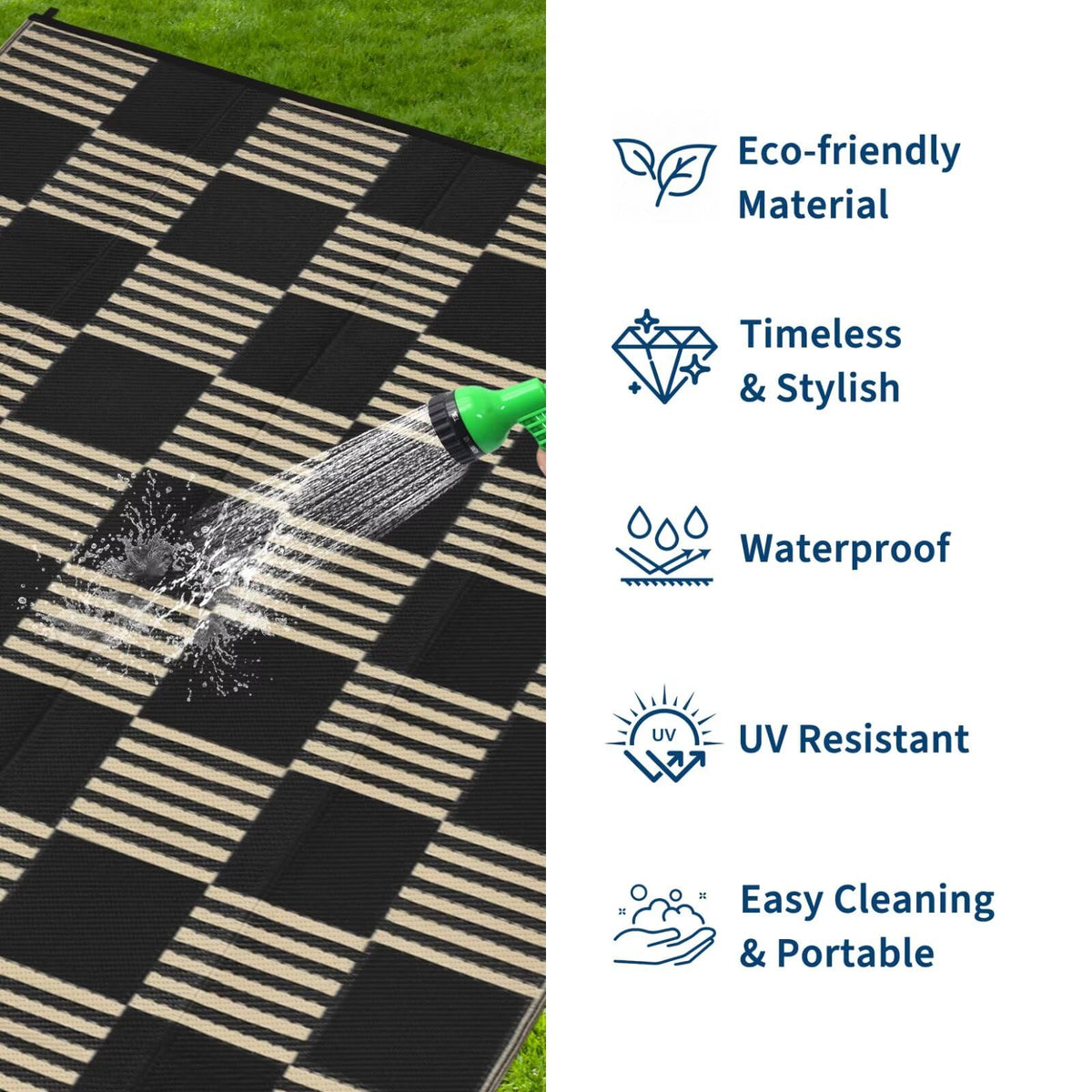 Garvee rug stakes secure setup on grass or sand for steadiness
