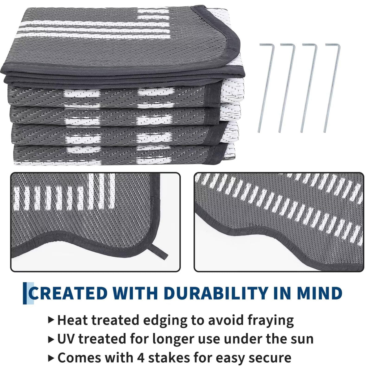 Garvee RV camping rug folds compactly for travel and outdoor dining