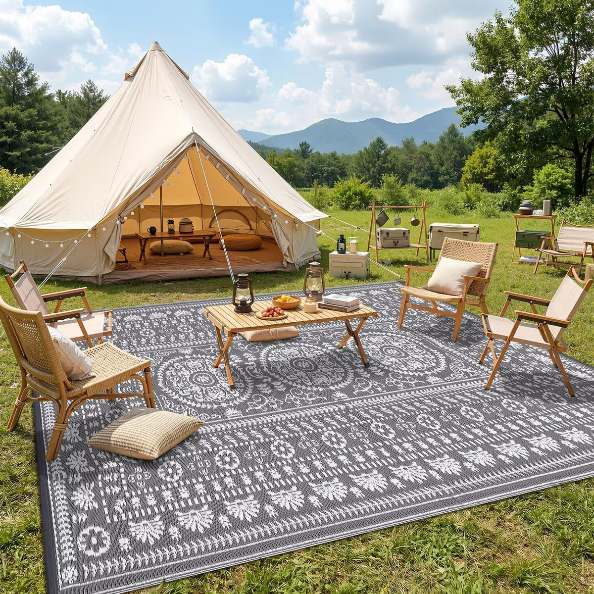 Garvee size range rug collection fits balconies, decks, and patios.
