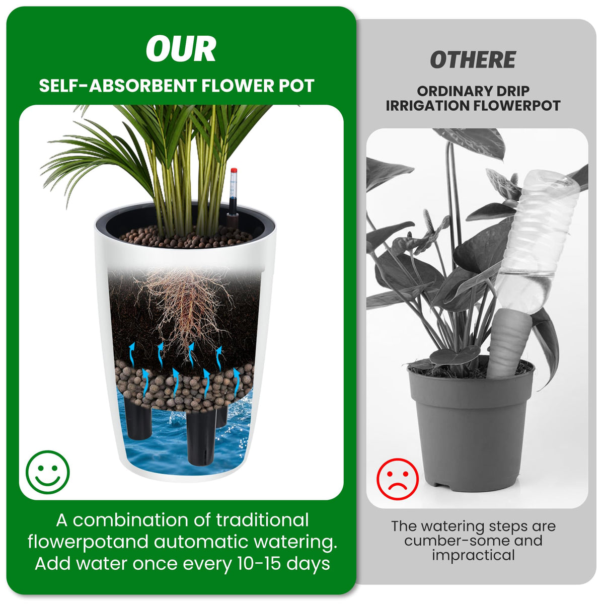 Garvee tall planter with drainage tray for water management