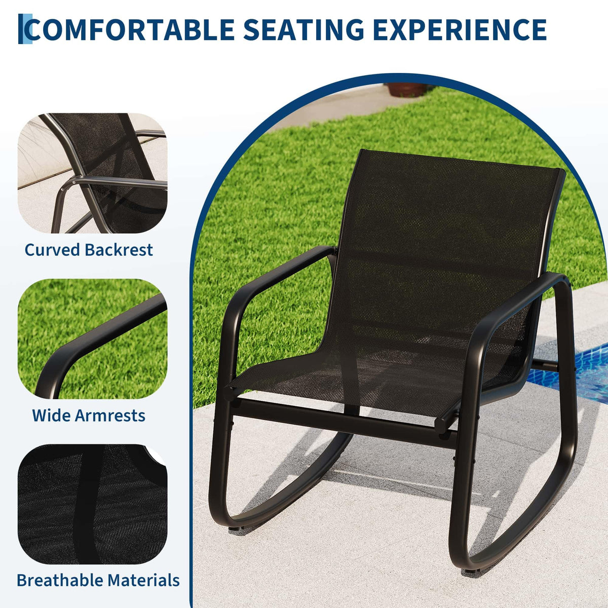 Garvee Textilene chairs deliver cool, low-maintenance seating outdoors.