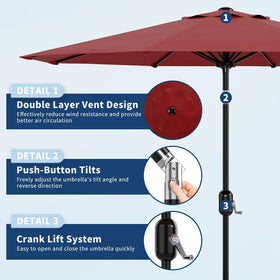 Garvee umbrella showing tilt feature for targeted shade throughout the day.