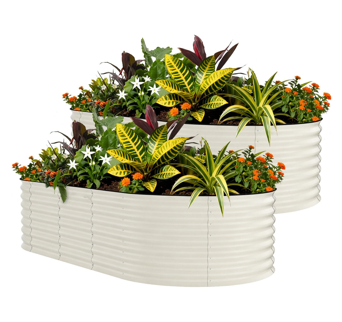 Garvee two-pack oval raised beds for easy setup and versatile outdoor planting.