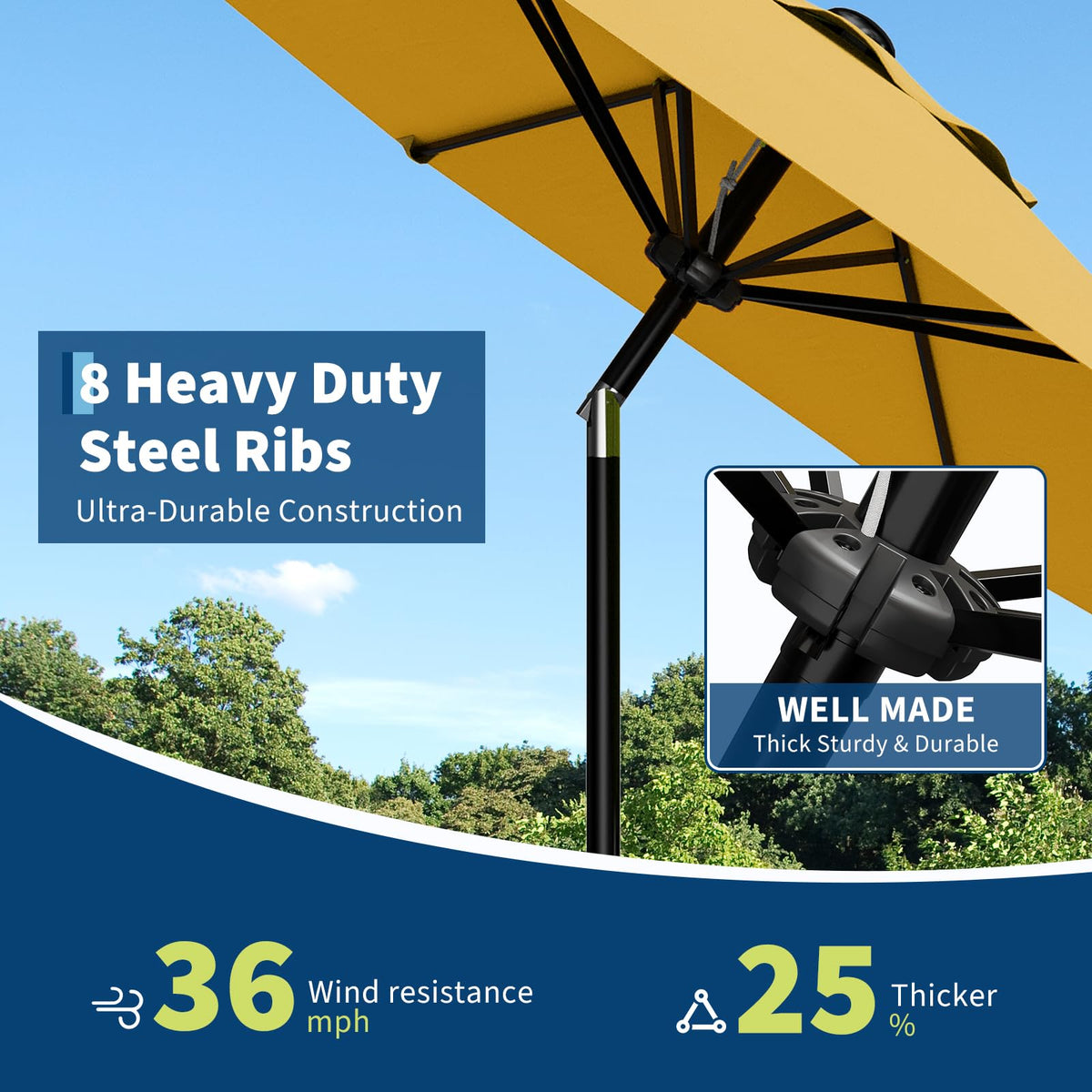 Garvee reinforced iron-frame umbrella provides durable, rust-resistant support.