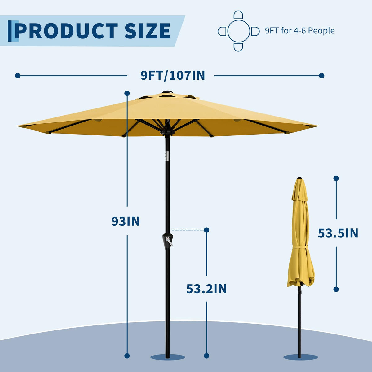 Garvee umbrella vented canopy for improved airflow and cooler shade.