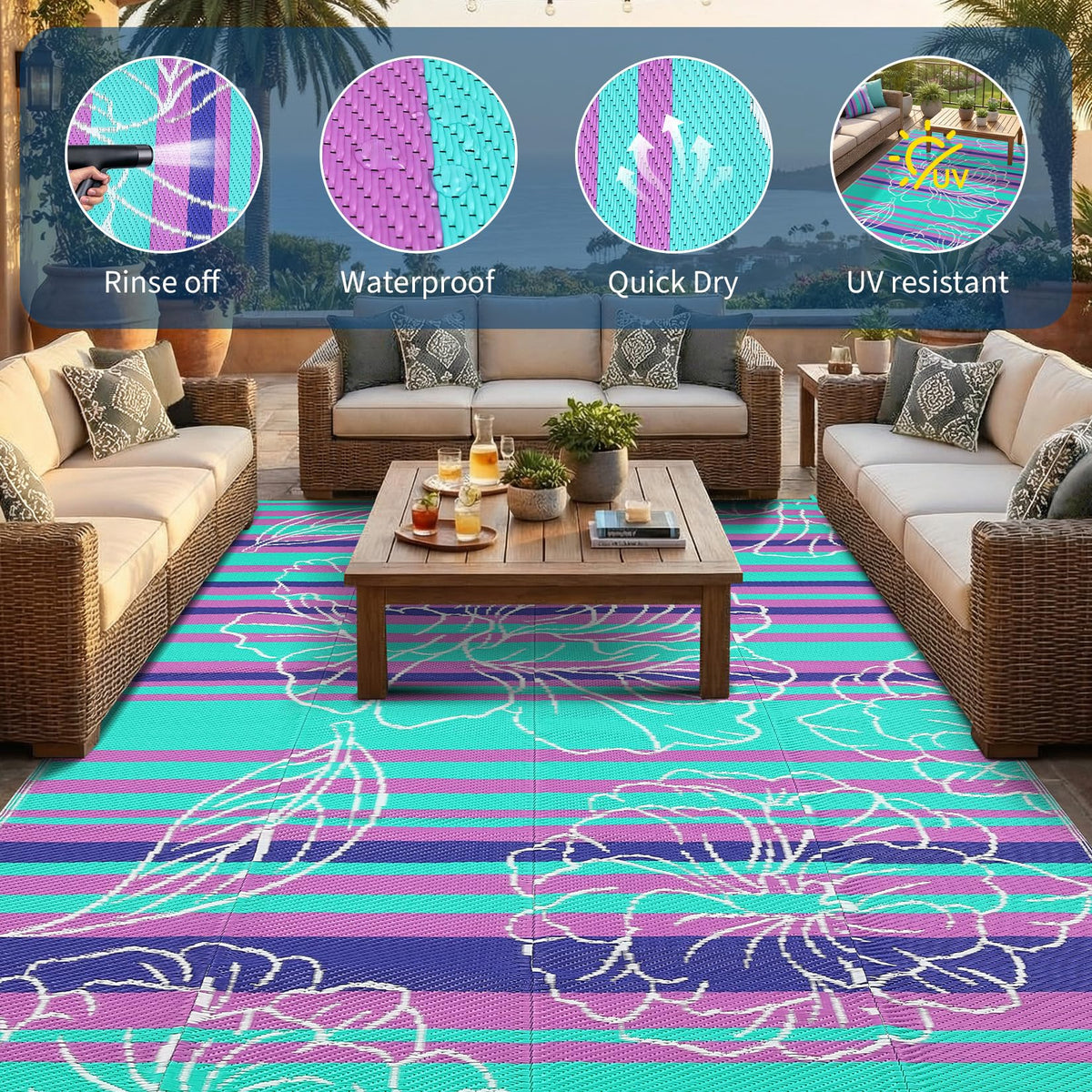 Garvee UV-protected rug resists fading for sunny patios and beaches