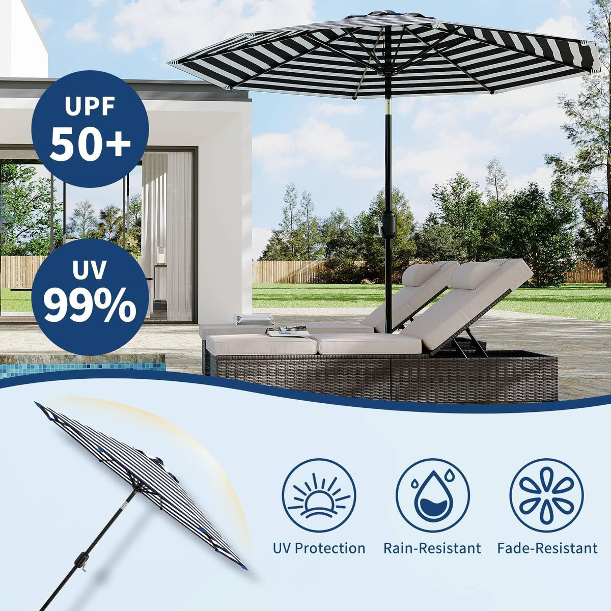 Garvee vented canopy promotes cooling airflow near poolside seating.