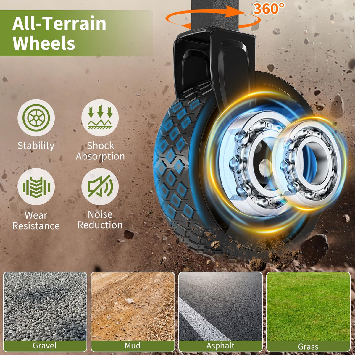 Garvee Wagons all-terrain wheels glide over sand, grass, and gravel