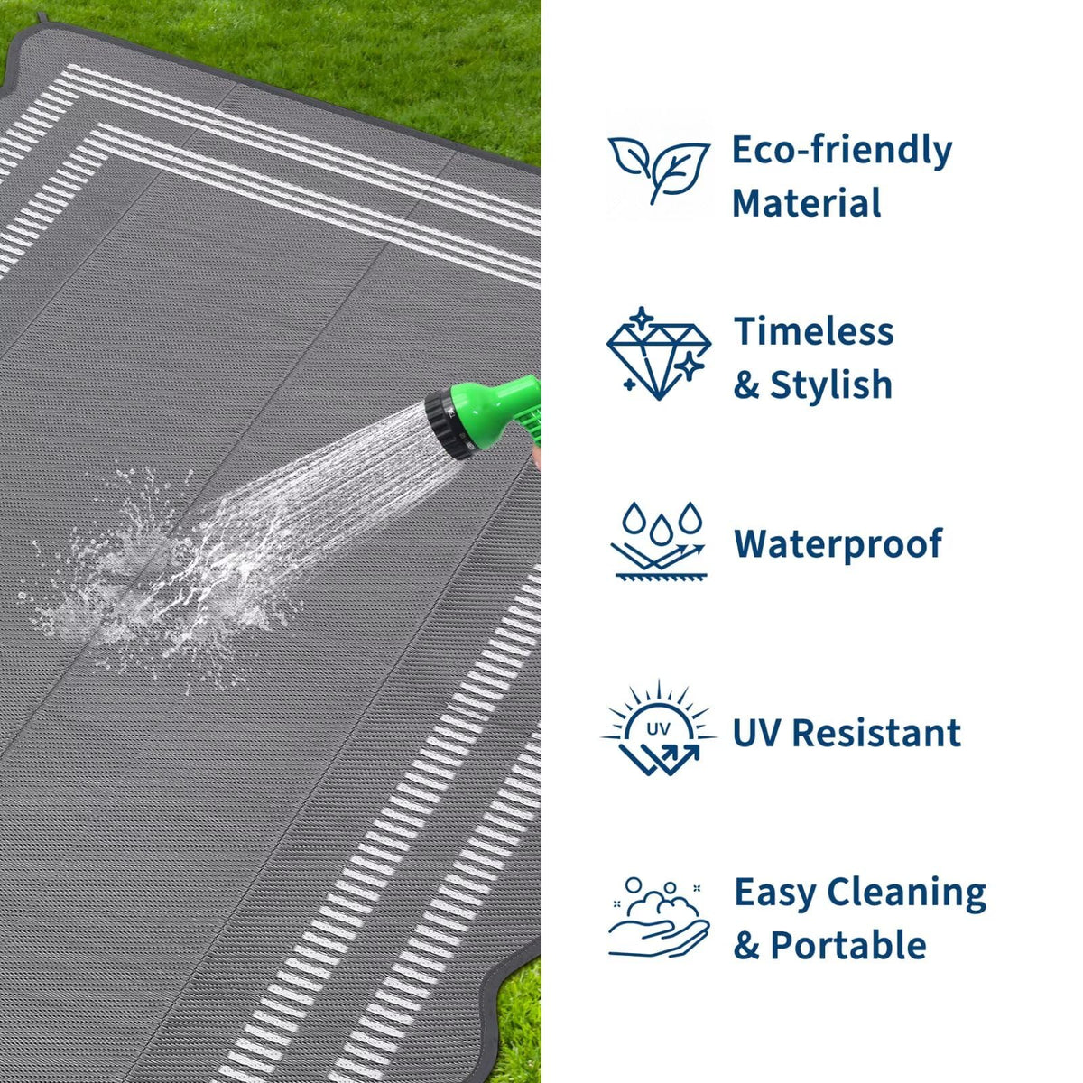 Garvee waterproof all-weather rug withstands rain and sun for year-round use