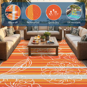 Garvee waterproof outdoor rug is easy to wipe, shake, or rinse clean