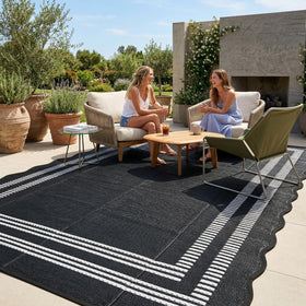 Garvee outdoor rug with scalloped edge and geometric design for stylish patios