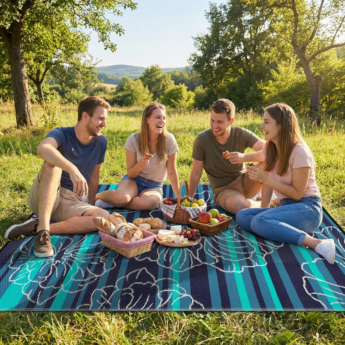 Garvee waterproof outdoor rug, easy-clean for rain and spills.