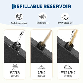 Garvee weight plates with water fill ports for customizable ballast on windy days.