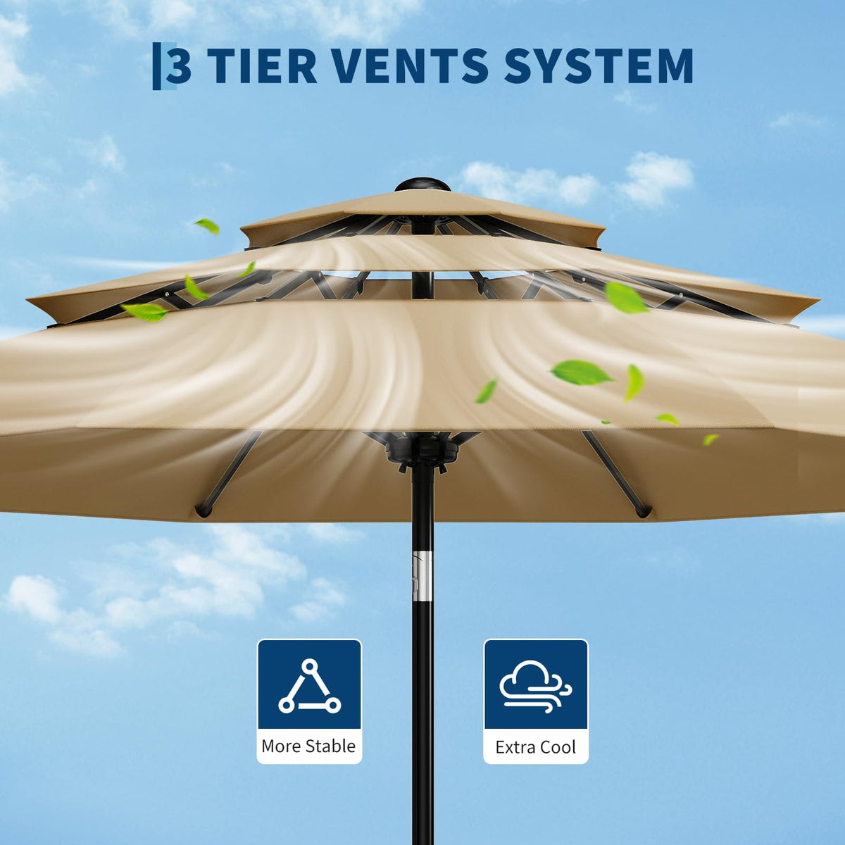 Garvee wide-shade patio umbrella delivers full outdoor coverage.
