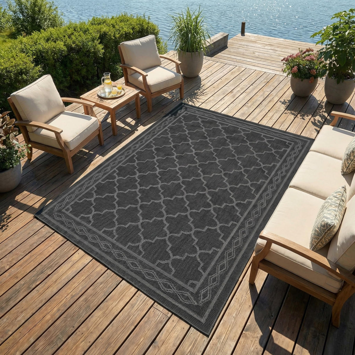 GarveeHome 9x12 outdoor rug, reversible design for versatile patio styling.