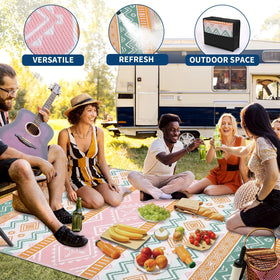 GarveeHome beach-ready rug shields feet from sand while relaxing outdoors.
