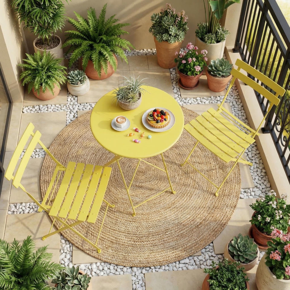GarveeHome bistro set folding chairs, compact storage for small balconies.